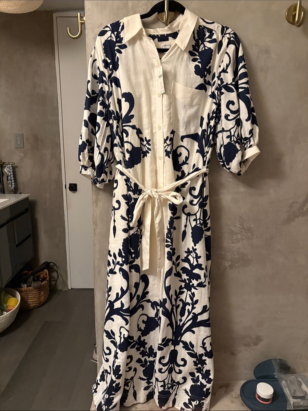 Maeve Navy & White Maxi Dress with Bold Floral Print
